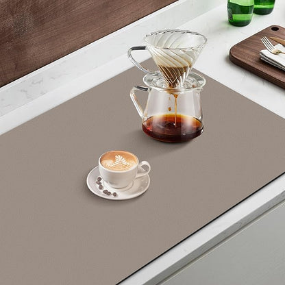 WISELIFE Coffee Mat Super Absorbent Dish Drying Mat Coffee Bar Accessories Match with Machine Large Drying Mats for Kitchen Counter 12" W x 19" L, Khaki