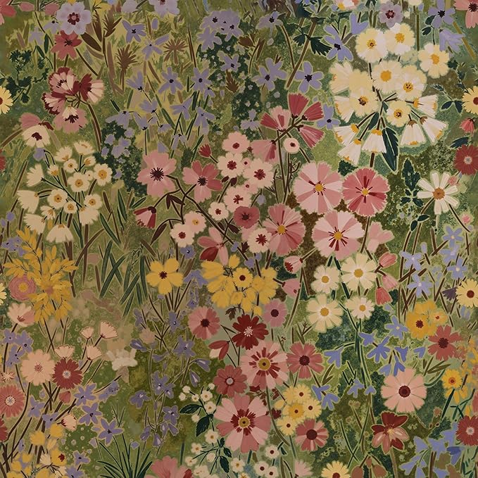 Floral Wallpaper Peel and Stick Boho Wall Paper Removable Waterproof Green Petal Pattern Contact Paper for Bedroom, Bathroom, Home Wall 17.3" x 236.3"