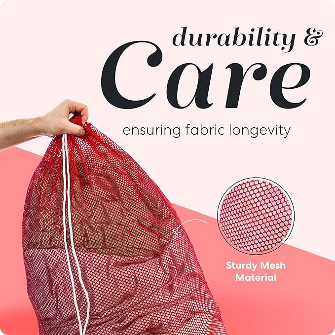 Handy Laundry Mesh XL Laundry Bags 2-Pack, 24 x 36 Inch Heavy Duty, Durable Drawstring Closure, Machine Washable, Large Laundry Bag for Delicates, College Dorms, Travel, Laundromats, Apartments, Red