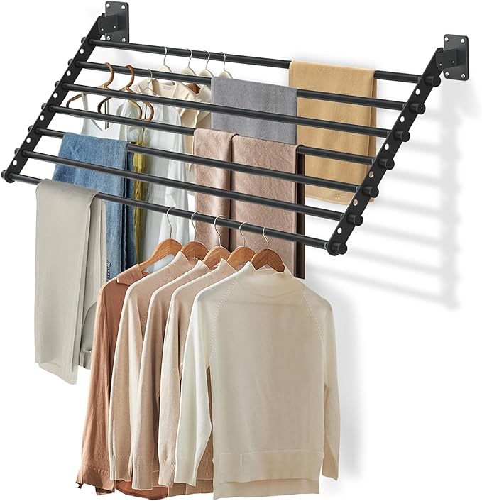 Wall Mounted Clothes Drying Rack 28 Inch – Foldable Laundry Drying Rack for Wall Mount, Space Saving Indoor Drying Rack for Clothes, Compact & Sturdy Design