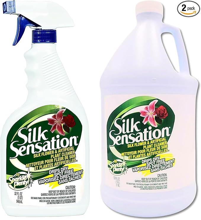 Sparkle Plenty Silk Sensation Artificial Flower & Plant Leaf Cleaner and Shine -Fake Flower Dusting Spray -Silk Plant Cleaner Spray No Wipe -Drip Dry Cleaning Supplies for Artificial Tree, Bundle of 2