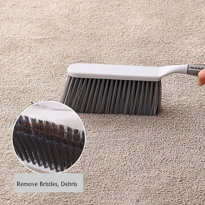 Dusting Brush, 13" Short Thick Firm Plastic Bristles, Medium Handheld Broom, Cleaning Heavier Litter, Workbench, Machine(Gray, 13 inch)