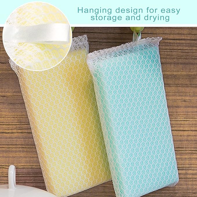 Individually Wrapped Sponge, Kitchen Dishwashing Sponge Non Scratch Heavy Duty Scouring Pad, Odor-Free Microfiber Cleaning Sponge Wipes Scrub Pads for Cleaning Dishes Hard Surface Tools (10)
