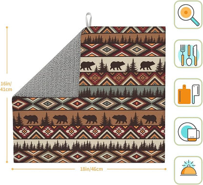 Vintage Rustic Dish Drying Mat for Kitchen Counter Bear Mountain Dish Drainer Rack Mats 16x18 Inch Absorbent Reversible Drying Pad Black