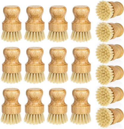 18 Pcs Bamboo Dish Scrub Brushes Kitchen Dishwashing Cleaning Brush Wooden Scrubbers Set Sisal Bristles Cleaner Scrubber for Washing Cast Iron Pan Pot Sink Spatula (18, Yellow)