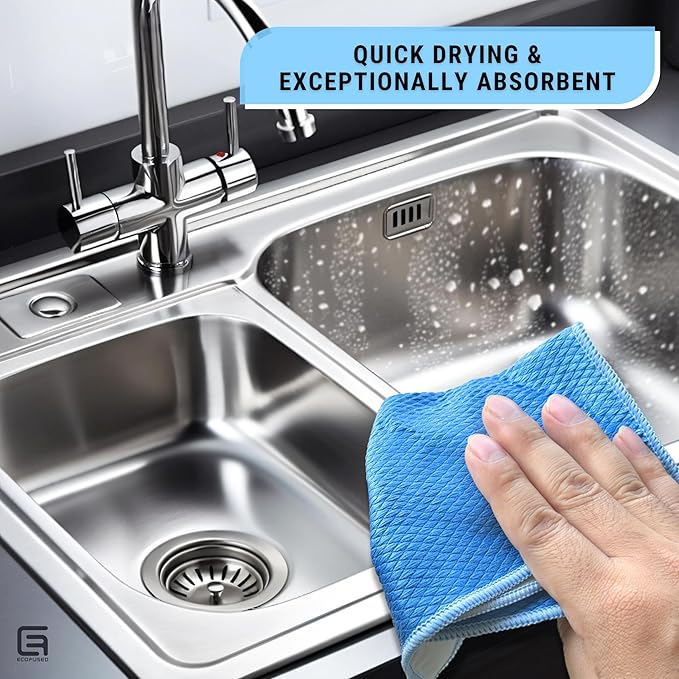 Eco-Fused Double Sided Cleaning Cloths - 6 Pack - 8 x 8 inch - Fishscale and Suede Cloth for Stainless Steel, Windows, Mirrors, Smartphones, LCD, Screens, Camera Lenses, Delicate Surfaces