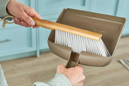 Harper Live.Love.Clean. Snap-Together Bamboo Counter Brush & Resin Dust Pan Set for Cleaning Dust, Pet Hair & Fine Dry Dirt
