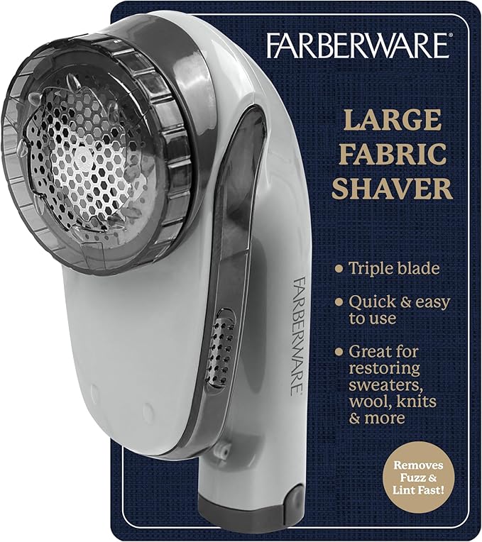 Farberware Lint Remover Fabric Shaver – Battery Operated Lint Shaver with Triple Blades for Clothes, Sweater Shaver to Remove Fuzz, Lint Balls, Pilling for Clothing, Couch, Furniture (Charcoal, Large)