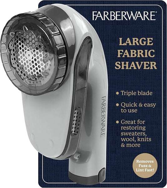 Farberware Lint Remover Fabric Shaver – Battery Operated Lint Shaver with Triple Blades for Clothes, Sweater Shaver to Remove Fuzz, Lint Balls, Pilling for Clothing, Couch, Furniture (Charcoal, Large)