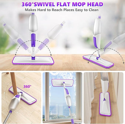 Microfiber Spray Mops for Floor Cleaning - SEVENMAX Dry Wet Floor Mop with Sprayer 3 Washable Pads fit Swiffer Powermop for Hardwood Laminate Tile Wood Vinyl Ceramic Home Kitchen Cleaning