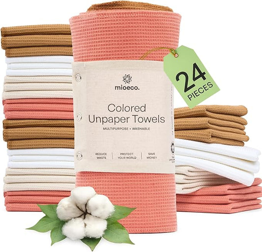 24 Pack Multicolored Reusable Paper Towels - Nature Friendly - Organic Cotton Alternative - Thick, Strong, Paperless Kitchen Dish Cloths - Reusable Napkins - Dish Towels - Cloth Napkin