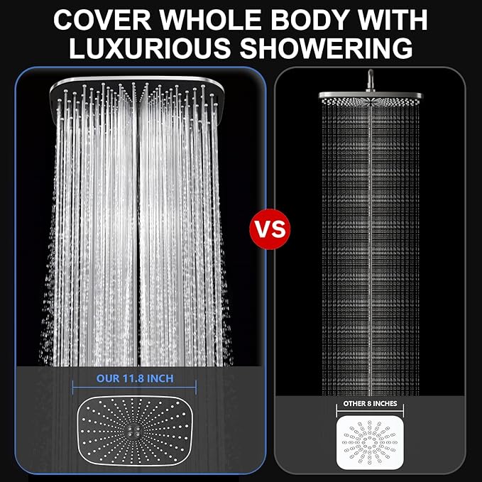 High Pressure Rain Shower Head with Handheld,Wide Rainfall Shower Head Combo with 15" Metal Extension Arm,Detachable Shower head,Rainfall Shower Head with Multi Modes Handheld Spray,Chrome