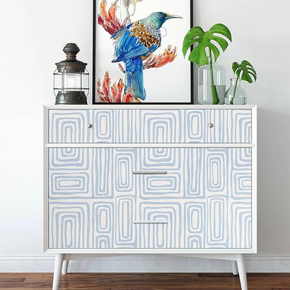 GloryTik Peel and Stick Wallpaper Blue and White Contact Paper Modern Geometric Self-Adhesive Removable Waterproof Wall Paper for Bedroom Bathroom Cabinets Kids Room Vinyl Roll 16.14"x197"