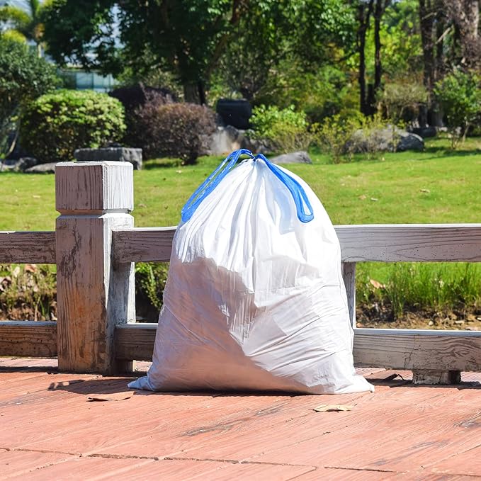 300 Count Tall Kitchen Drawstring Trash Bags, 13 Gallon, 100% Post-Consumer Recycled, Commercial Garbage Bags, GRS Compliant, Unscented, White