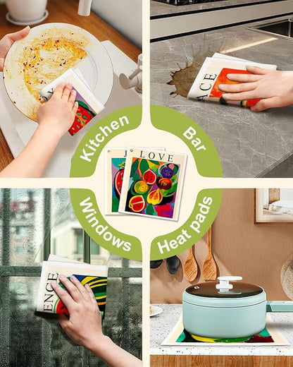 Swedish Dishcloths for Kitchen - 5 Pack Reusable Dish Cloths for Washing Dishes Absorbent Cute Funny Kitchen Towels Cleaning Sponge, Colorful Fruits