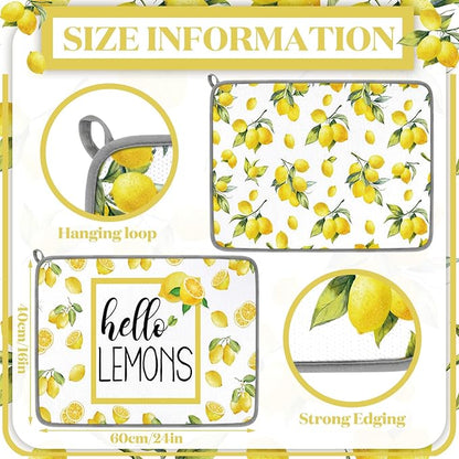 Zonon Dish Drying Mat for Kitchen Counter 16 x 24 Microfiber Absorbent Dish Drainer Rack Pads Fast Dry Mat Vintage Kitchen Decorations(Lemon)