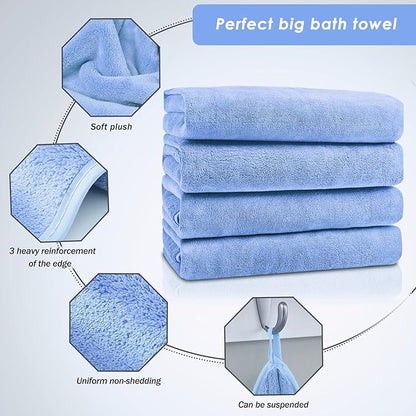 GraceAier Microfiber Bath Towels 4 Pack, 28x56 Inch Coral Velvet Quick Dry Towel Set, Highly Absorbent, Ultra Soft & Lint-Free for Bathroom, Gym, Travel and Swim