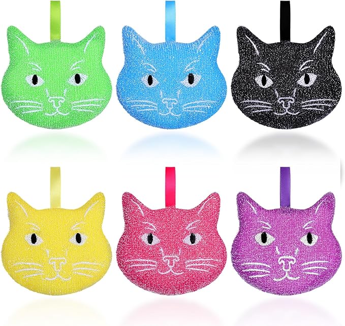 LemonRoad 6 Pcs Reusable Scrub Sponge Kitchen Sponge Fun Dish Scrubbers Color Cute Reusable Non Scratch Dish for Washing Dishes Kitchen Bathroom Good for Gift