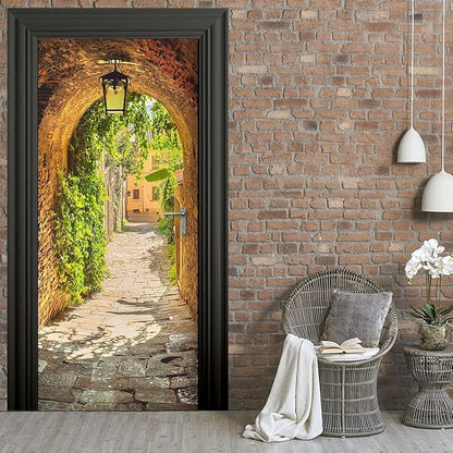 3D Door Stickers Murals Peel and Stick - TOSKANA Corridor - Door Wallpaper Self-Adhesive Door Decals Removable PVC Waterproof Door Poster for Bedroom Living Room Door Decoration 37.4"x78.7"