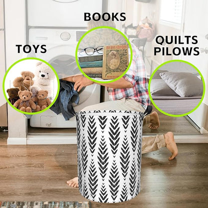 Laundry Basket Herringbone Pattern Laundry Hamper Large Laundry Basket Storage Basket Tote Bag Collapsible Organizer Basket for Bathroom,Laundry,Bedroom 17.3 x16.5 Inch