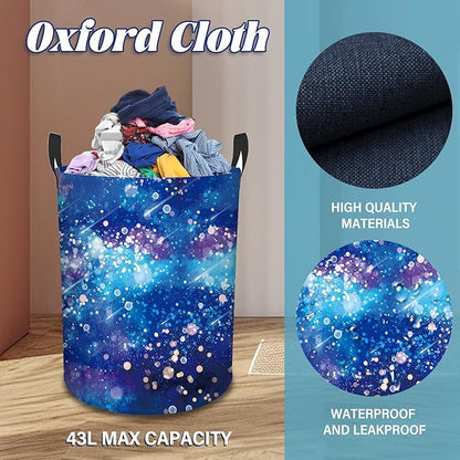 Laundry Hamper, 43L Round Universe Sky Laundry Basket, Waterproof Collapsible Storage Organizer Bin with Handles for Toys, Nursery Home Storage, Gift for Chritsmas Thanksgiving 13.8x17.7in