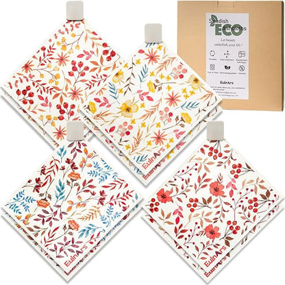 Swedish Dishcloths for Kitchen, 8 Pack Watercolor Reusable Paper Towels with Clips, Non-Scratch Swedish Kitchen Towels, Super Absorbent Cellulose Sponge Cloths, Dishwasher Safe, No Odor
