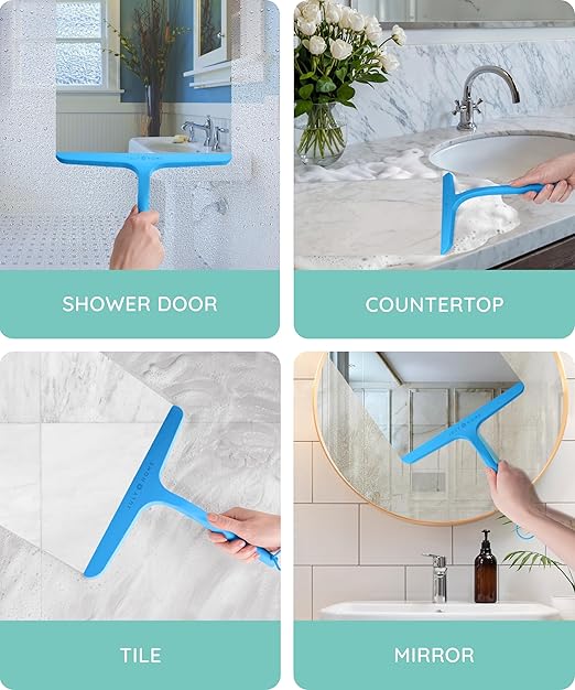 JULY HOME Premium All-Purpose Silicone Squeegee 11 inch, Stainless Steel Core, Shower Accessories - Bathroom Cleaner for Mirror, Car, Window, Tile and Shower Glass Door Cleaner Tool (Blue)