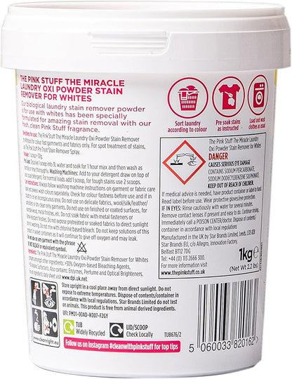 Stardrops - The Pink Stuff - The Miracle Laundry Oxi Powder Stain Remover Specifically Formulated for Whites,1 kg,(Pack of 2)