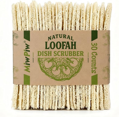 Natural Loofah Dish Sponge (Pack 30) Multipurpose Dish Sponges - 100% Biodegradable Compostable Dishwashing Scouring Pad Zero Waste (2.75" x 2.75" Each)