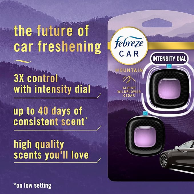 Febreze Car Mountain Scent Air Freshener Vent Clip,.07 oz,(Pack of 4)