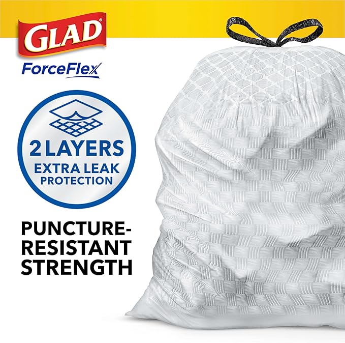 Glad Trash Bags, 13 Gallon, 40 Ct, Pack of 2 | ForceFlex | Tall Kitchen | Drawstring | Gain Lemon Zest