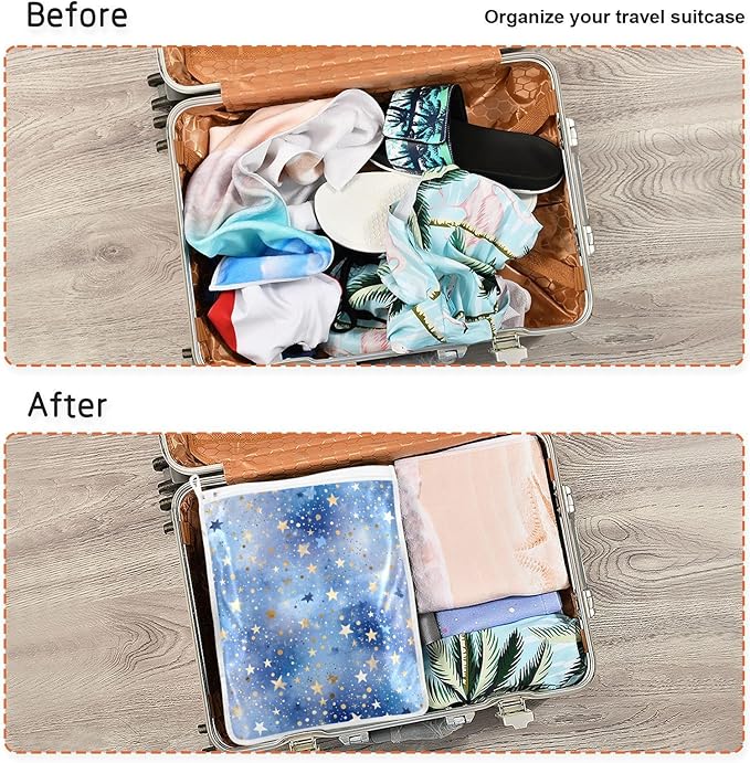 Mesh Laundry Bags Lingerie Bags for Washing Delicates 2 PCS Durable Wash Bag with Zipper Small and Medium Washable Blue Romantic Golden Stars