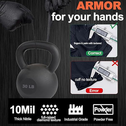 10mil Nitrile-Gloves Disposable - Chemical-Resistant Rubber - Mechanic Gloves Heavy Duty, Latex Free, Diamond Grip (1000,Black Large)