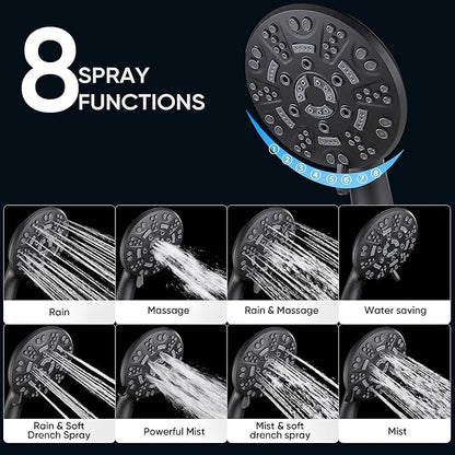 Cobbe 8-Setting Handheld Shower Head with High Pressure Shower Heads - Bathroom Showerhead Set - Detachable Showerhead with 5ft Stainless Steel Hose and Brass Swivel Bracket (Matte Black)