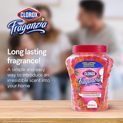 Clorox Fraganzia Crystal Beads Air Freshener, Long Lasting Room Deodorizer and Odor Eliminator Gel Beads to Freshen Home, Car, or Office, Island Escape Scent, 12 Fl Oz