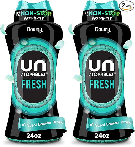 Downy Unstopables In Wash Scent Booster Beads, Fresh Scent, 24 oz, Laundry Beads for odor Protection, Downy Scent Booster Beads, Laundry Scent Boosters (Pack of 2)