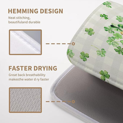 St Patricks Day Shamrock Dish Drying Mat Green Spring Kitchen Dishes Drying Pad Absorbent Dish Dryer Mats for Kitchen Countertops Microfiber Washable Large18x24 in