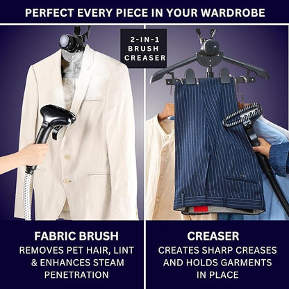 SALAV Heavy Duty Commercial Full-Size Garment Steamer with Foot Pedals and Extra Large 3L (101.5 oz) Water Tank, 1800 watts of Poweful Steam (Navy)