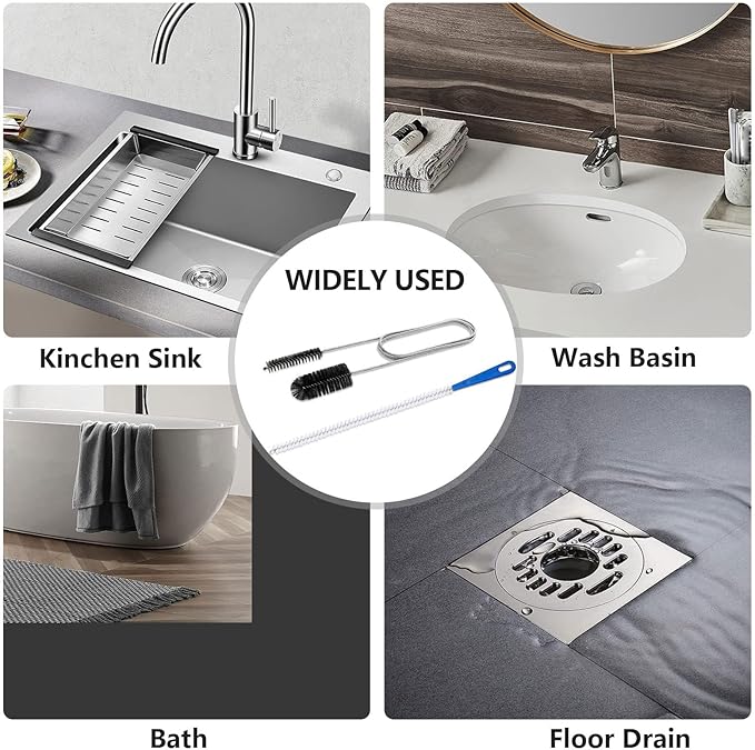61inch Double Ended Nylon Pipe Cleaner Brush Drain Unblocker Tools with 17inch Sink Unblocker Brush for Plug Hole Sink Hair Clogs Remover Household Cleaning Tool Stainless Brush Nylon Drain