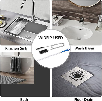 61inch Double Ended Nylon Pipe Cleaner Brush Drain Unblocker Tools with 17inch Sink Unblocker Brush for Plug Hole Sink Hair Clogs Remover Household Cleaning Tool Stainless Brush Nylon Drain