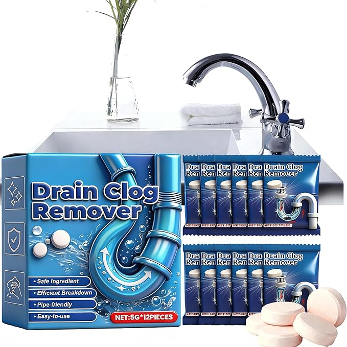 Garbage Disposal Cleaner Deodorizer Tablets - Strong Drain Effervescent Tablet for Kitchen & Bathroom Pipes, Quick-Dissolving Drain Clog Remover, Sink Smell Effervescent Tablets - 1 Year Supply (1Pcs)