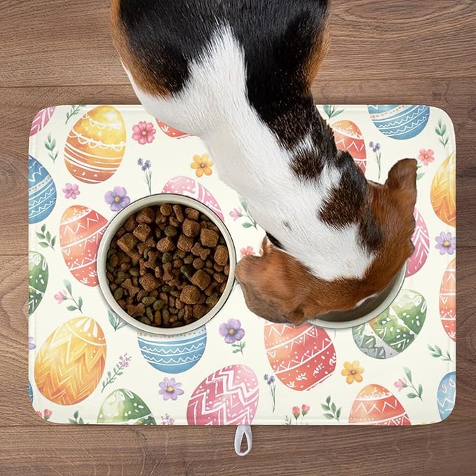 Easter Dish Drying Mat for Kitchen Counter Colorful Easter Eggs Floral Pattern Drying Mat 18x24 Inch Spring Holiday Absorbent Dish Drainer Mat Kitchen Accessories