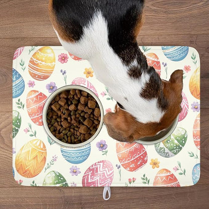 Easter Dish Drying Mat for Kitchen Counter Colorful Easter Eggs Floral Pattern Drying Mat 18x24 Inch Spring Holiday Absorbent Dish Drainer Mat Kitchen Accessories