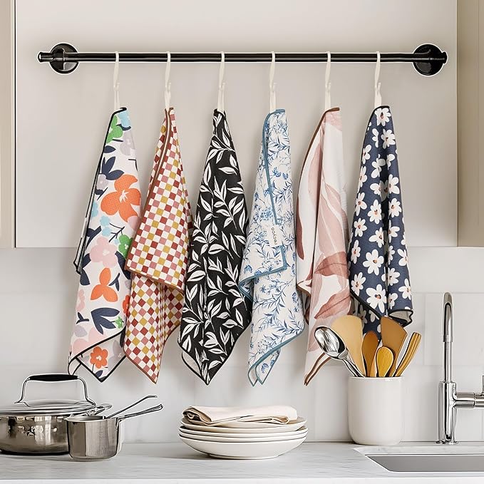 RECYCO Waffle Kitchen Towel Set of 2 - Quick Dry Microfiber Sustainable Dish Towels - Ultra Absorbent Reusable Cleaning Tea Towels - Lightweight Hand Towels,16”x 28”, Checkerboard Bliss