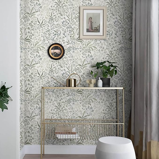 Heroad Green Floral Peel and Stick Wallpaper Boho Contact Paper for Cabinets Drawers 16.1''x196'' Leaf Wall Paper Removable Self Adhesive Wallpaper for Bedroom Bathroom Waterproof Decor Vinyl Roll