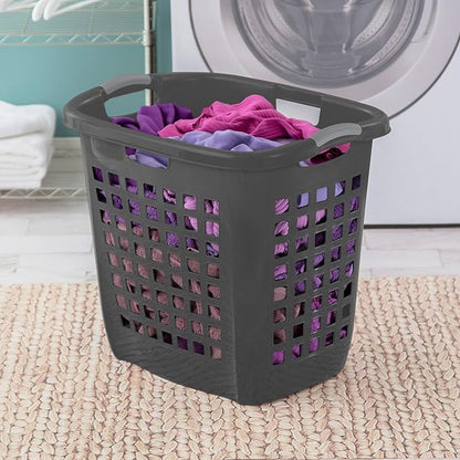 Sterilite 4-Pack 2.1 Bushel Ultra Easy Carry Hamper, Laundry Basket Organizer, Flat Gray - Large Plastic Clothes Bin for Home, Dorm, Bathroom, and Bedroom Organization