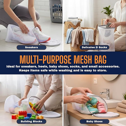Mesh Shoe Washing Machine Bag (2 Pack) – Shoe Laundry Bag for Washing Machine – Honeycomb Mesh Laundry Bags with Zipper for Sneakers, Shoes, Socks, Bras, Delicates, and Toys – Wash & Dryer Safe