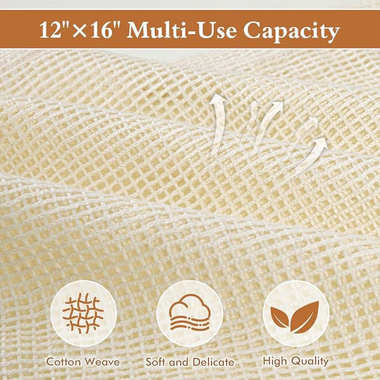 Natural Cotton Mesh Laundry Bags 12x16" 3-Pack,Gentle Wash for Lingerie, Baby Clothes & Travel Essentials