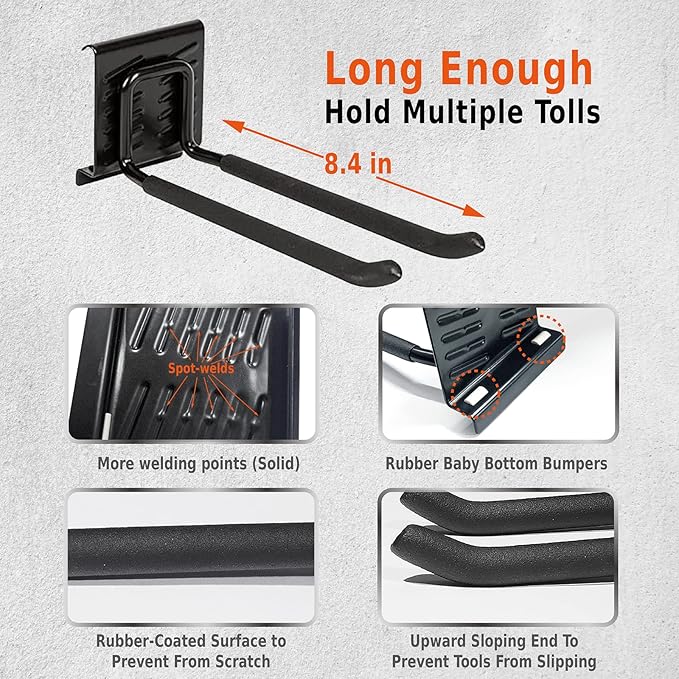 Charmount 96" Garage Storage Wall Organizer with 1200lbs, 12 Hooks Broom Holder Wall Mount, Garden Tool Organizer, Easy Installation Tool Storage to Accommodate Brooms, Hoses, Yard Tools and More