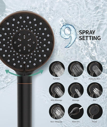 SR SUN RISE Filtered Shower Head with Handheld High Pressure 9 Spray Mode Showerhead Detachable Shower Head Water Softener Filters Beads for Hard Water Remove Chlorine 4 Filters ORB